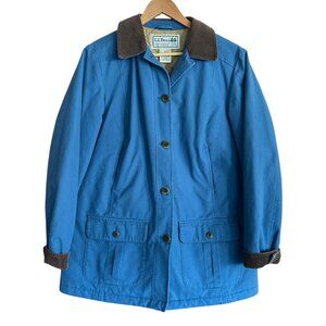 LL Bean Vintage Quilted Barn Chore Jacket Women’s S Blue Corduroy Collar Canvas